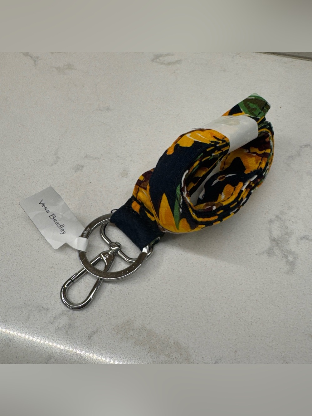 NWT Vera Bradley Black & Yellow Floral Lanyard Key Holder Sunflowers